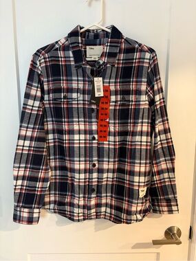 Tilly's Navy, White & Red Plaid Button-Down Shirt